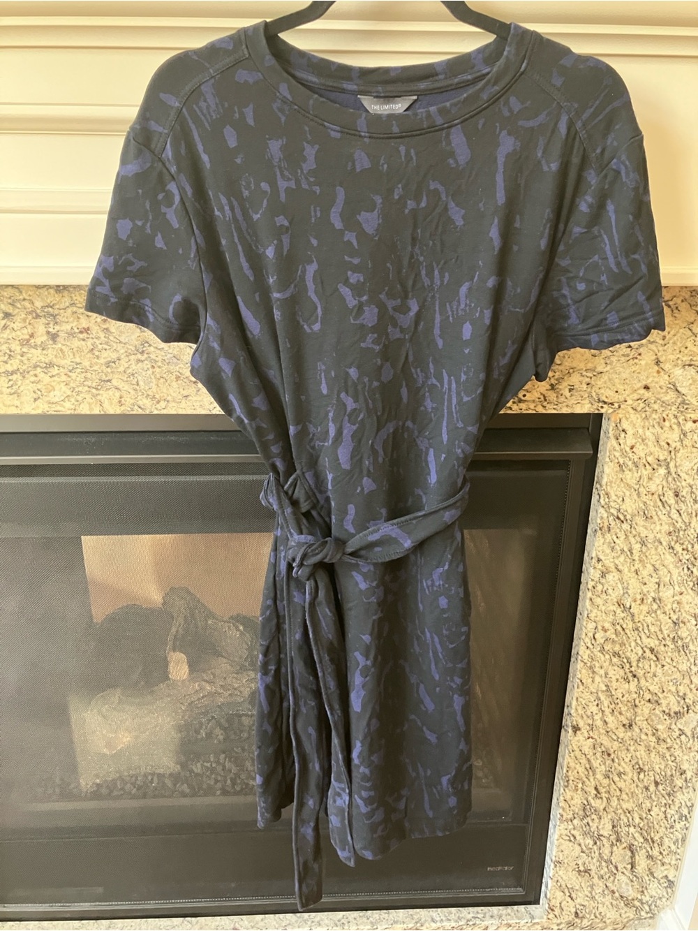 The Limited Black and Navy Short-Sleeve Tie-Waist Mini Dress